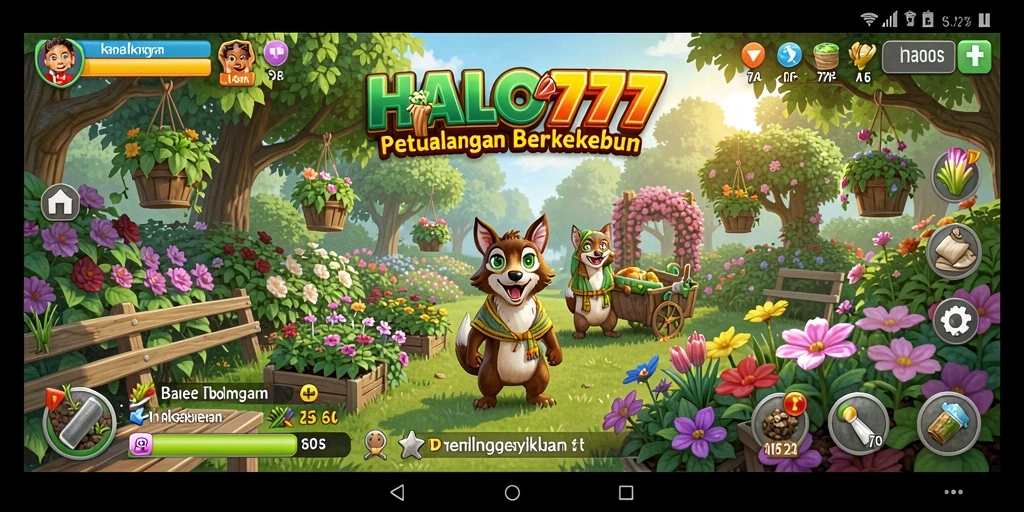 Tampilan gameplay menarik dalam HALO777 dengan kebun yang luas dan hewan peliharaan.