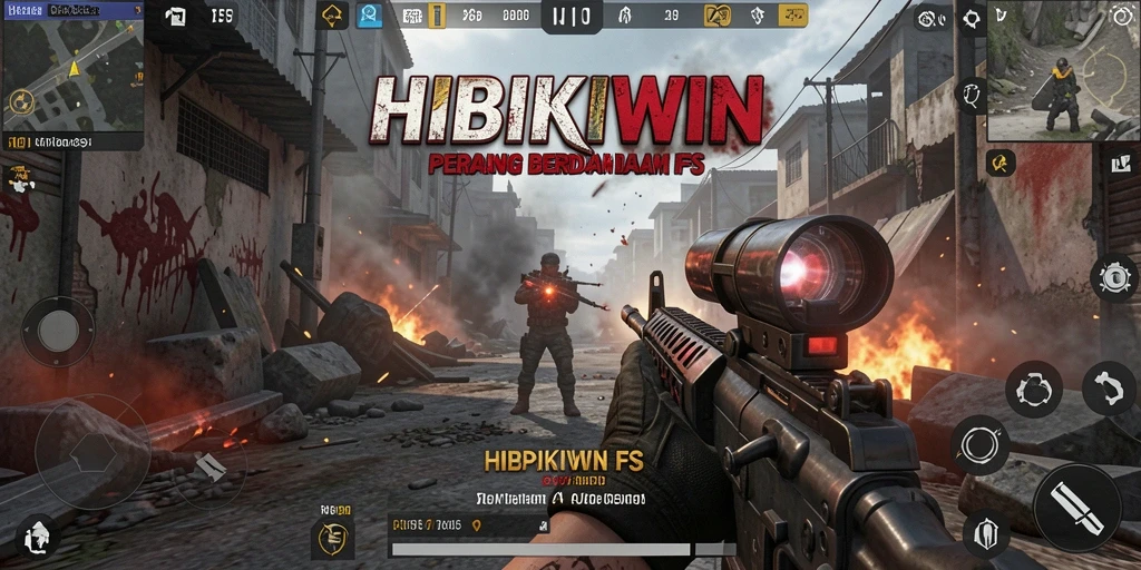 Tangkapan layar HIBIKIWIN menampilkan aksi intens dalam permainan FPS.