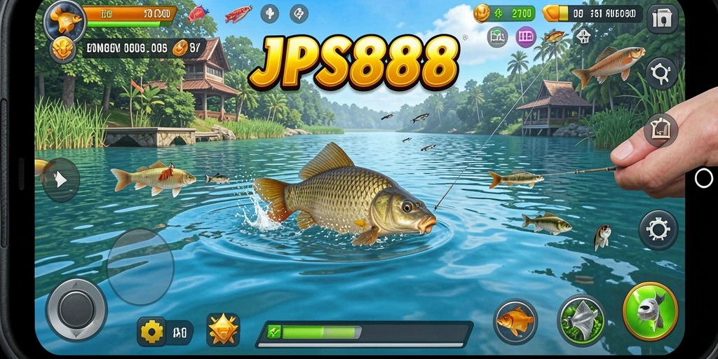 Screenshot gameplay JPS888 menampilkan aksi memancing yang mendebarkan.