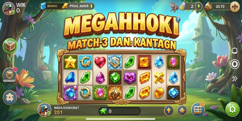 Tangkapan layar menunjukkan gameplay Match-3 yang menarik dalam MEGAHOKI.