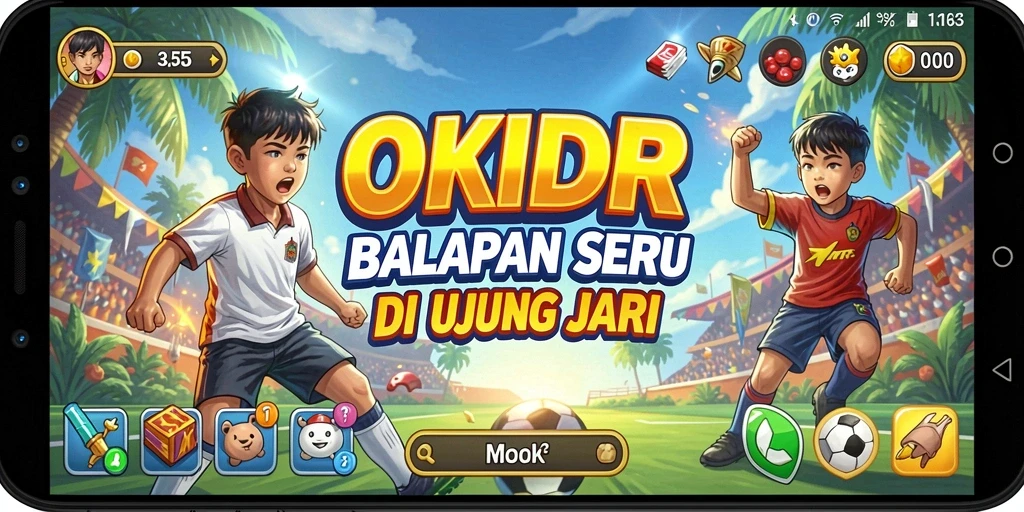 Screenshot gameplay OKIDR menunjukkan aksi balap yang menegangkan dan penuh warna.