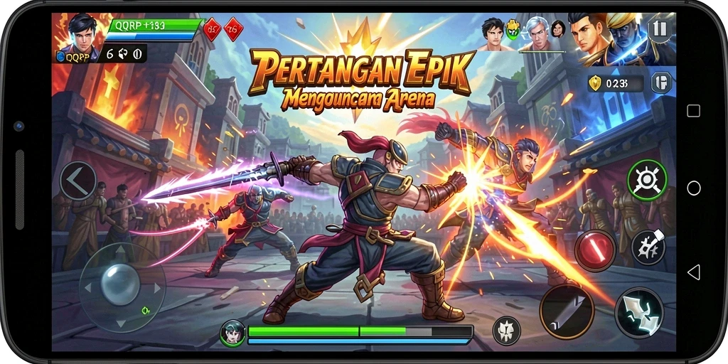 Screenshot menunjukkan aksi pertarungan seru di QQRP.