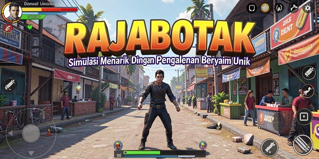 Tangkapan layar gameplay RAJABOTAK yang menunjukkan interaksi dalam simulasi.
