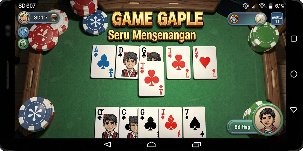 Gameplay seru SD107 dengan tampilan kartu Gaple yang menarik.